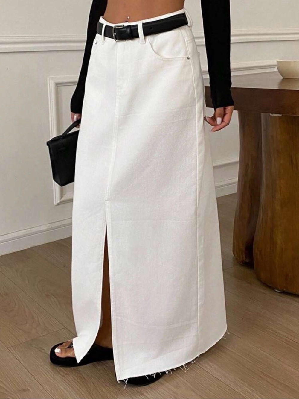 Women's White Maxi Front-Slit Skirt